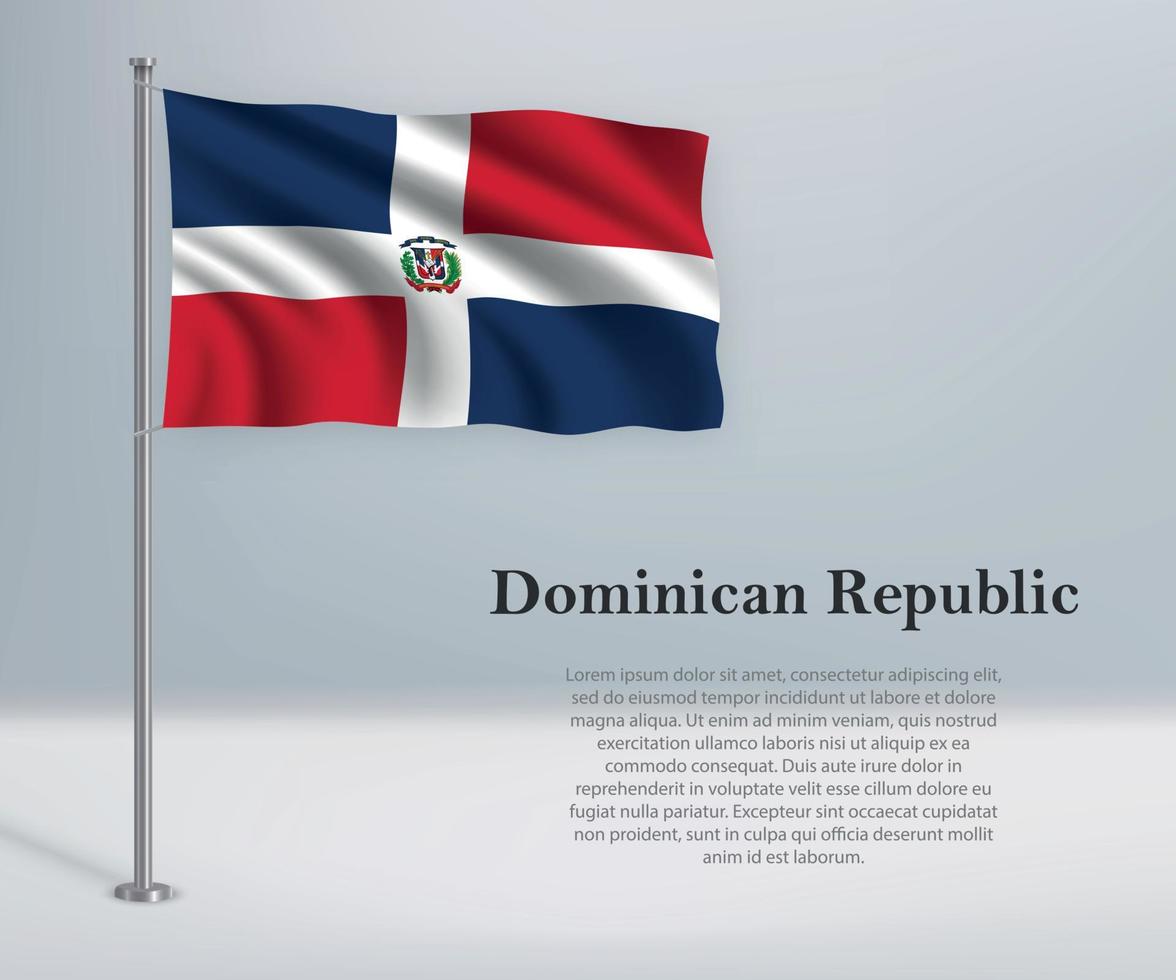 sventolando la bandiera della repubblica dominicana sul pennone. vettore