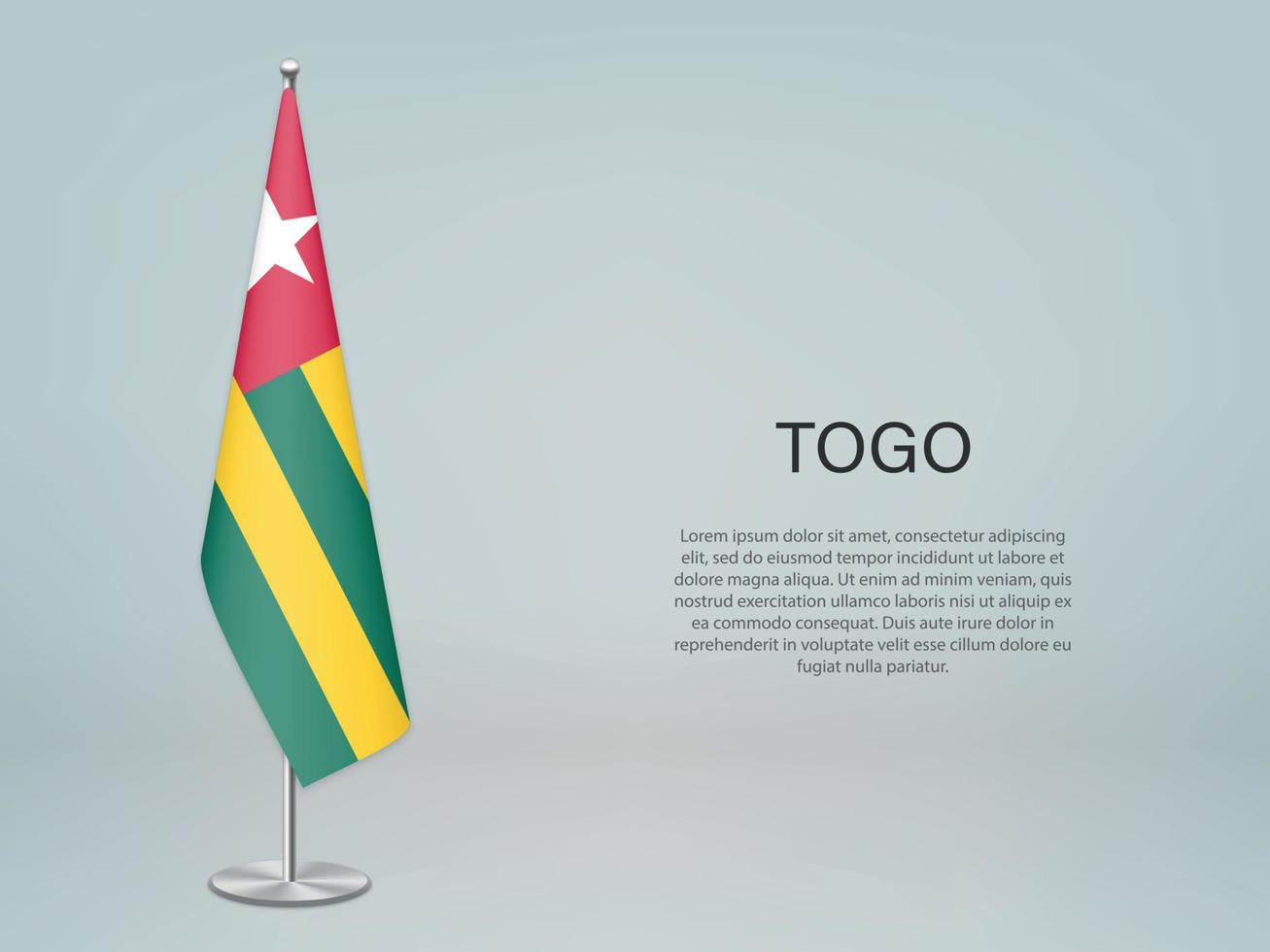 Togo bandiera appesa al supporto. modello per banner conferenza vettore