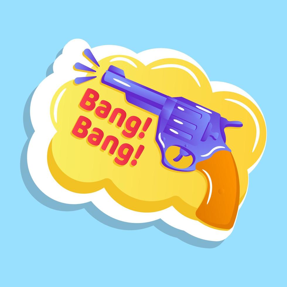 colpo di pistola con il concetto di bang bang, adesivo vettoriale piatto