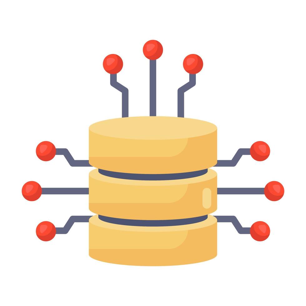 rack di database con nodi che mostrano l'icona della rete di database vettore