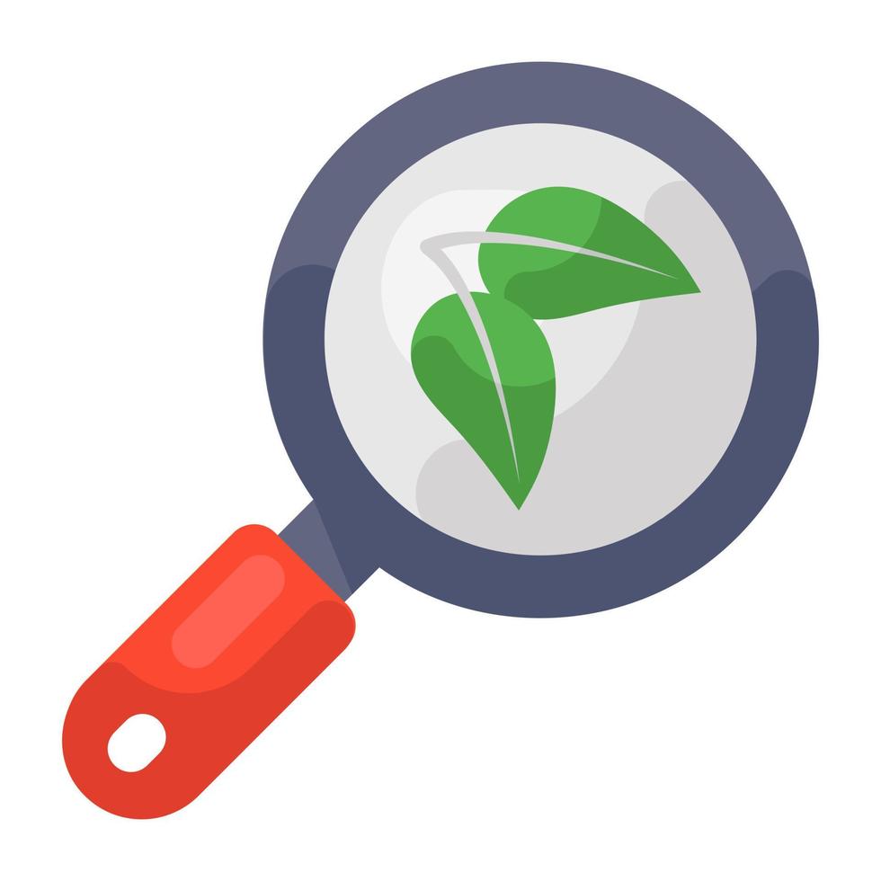 icona modificabile di ricerca eco, foglia sotto lente d'ingrandimento vettore