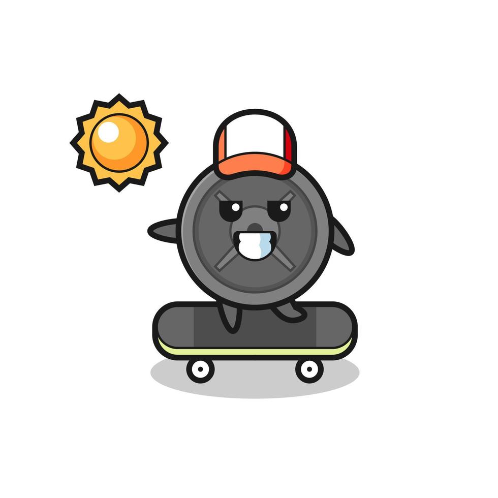 illustrazione del personaggio della piastra del bilanciere cavalcare uno skateboard vettore
