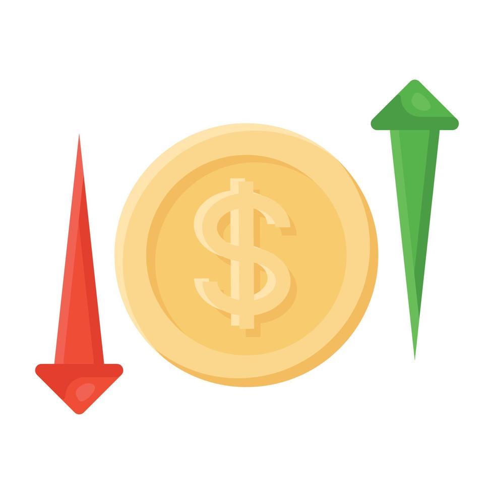 frecce di direzione opposta con dollaro raffigurante icona di trading di denaro vettore