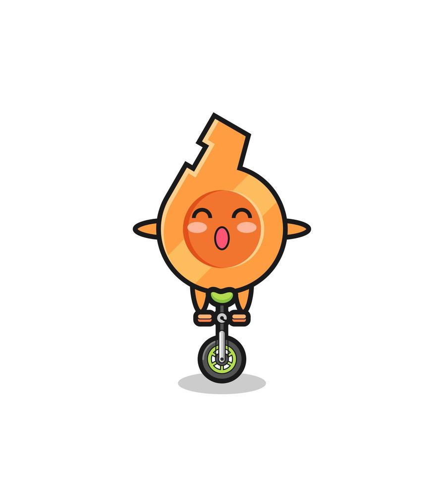 il simpatico personaggio del fischietto sta guidando una bici da circo vettore