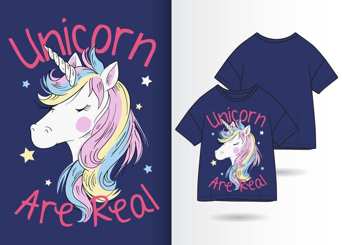 Unicorno disegnato a mano per t-shirt vettore