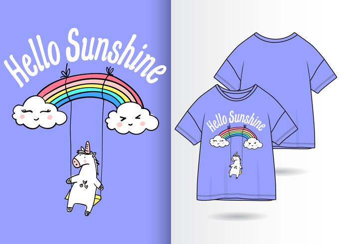 design t-shirt arcobaleno unicorno vettore