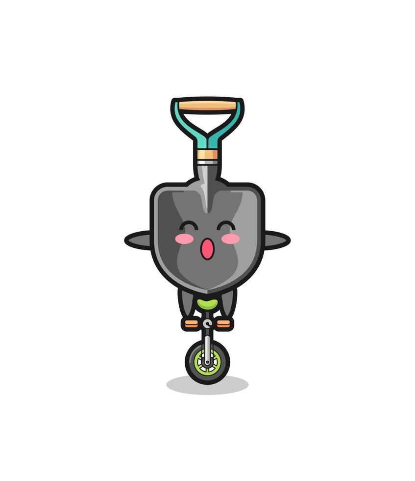 il simpatico personaggio della pala sta guidando una bici da circo vettore