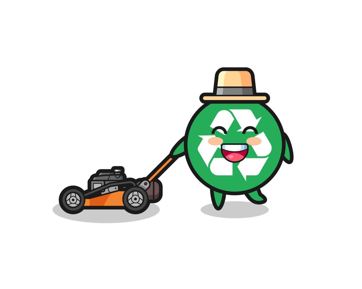 illustrazione del carattere di riciclaggio utilizzando il tosaerba vettore