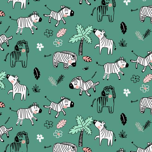 Zebra disegnata a mano nel modello della natura vettore