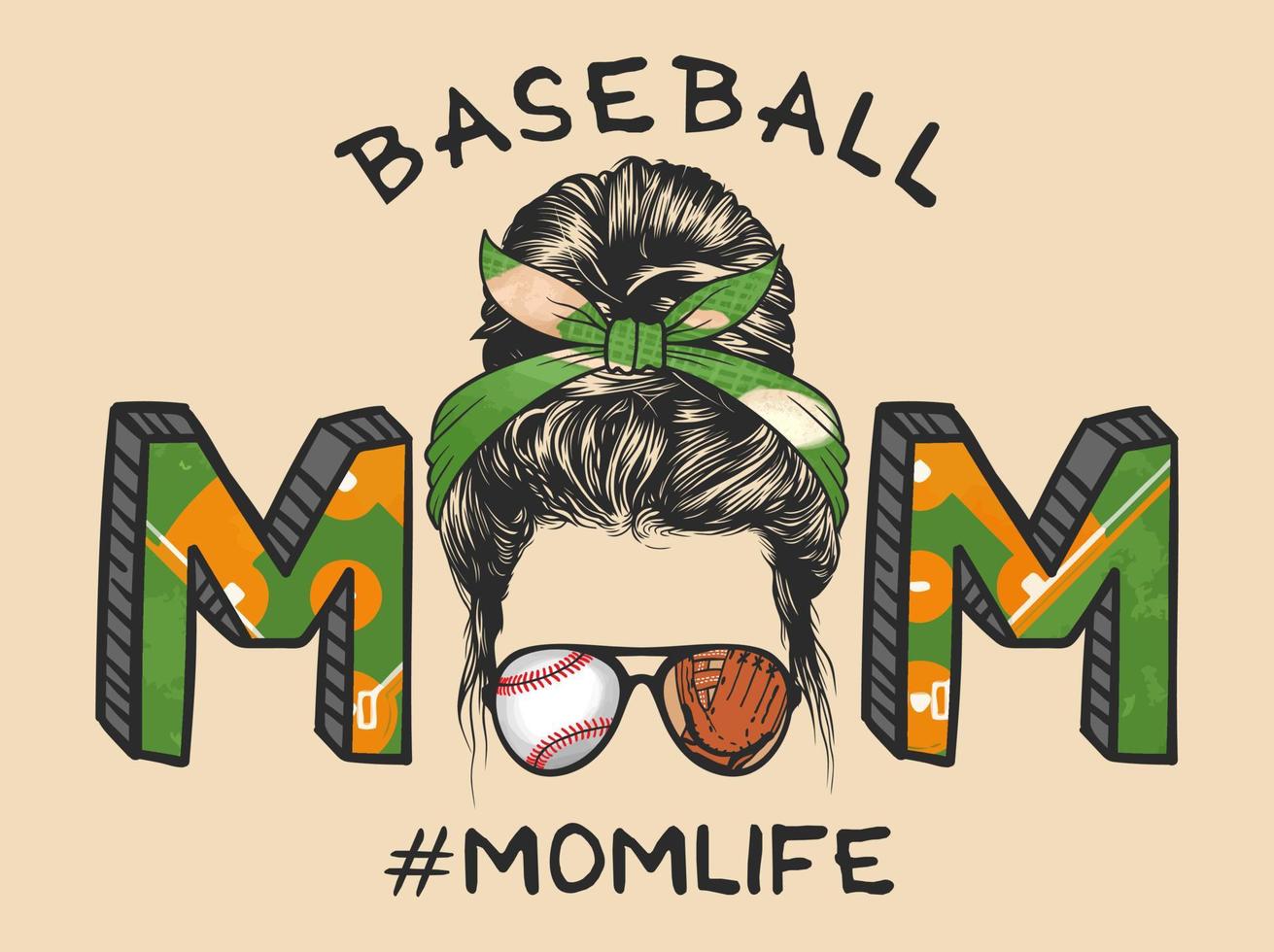 vita della mamma con l'acconciatura disordinata del panino con la fascia da baseball e gli occhiali, illustrazione vettoriale disegnata a mano