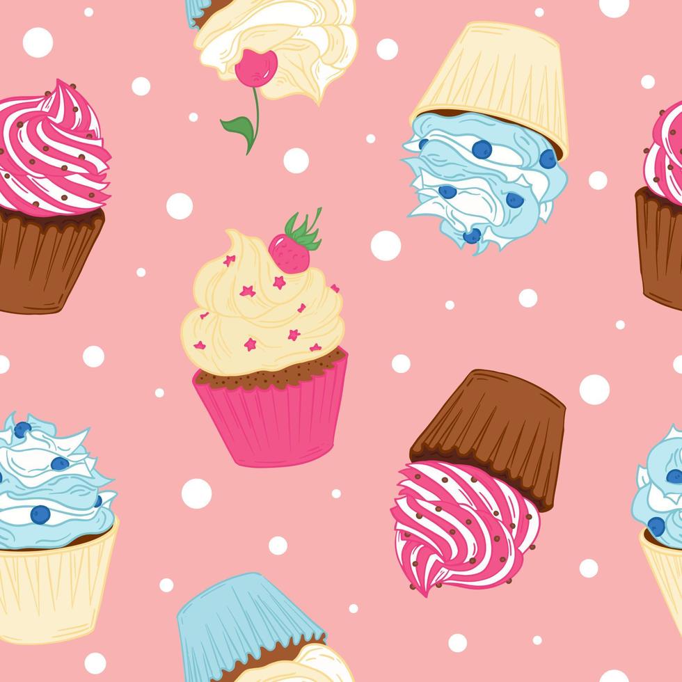 illustrazione vettoriale modello senza cuciture con cupcakes. modello di cottura dolce per tessuto o imballaggio.