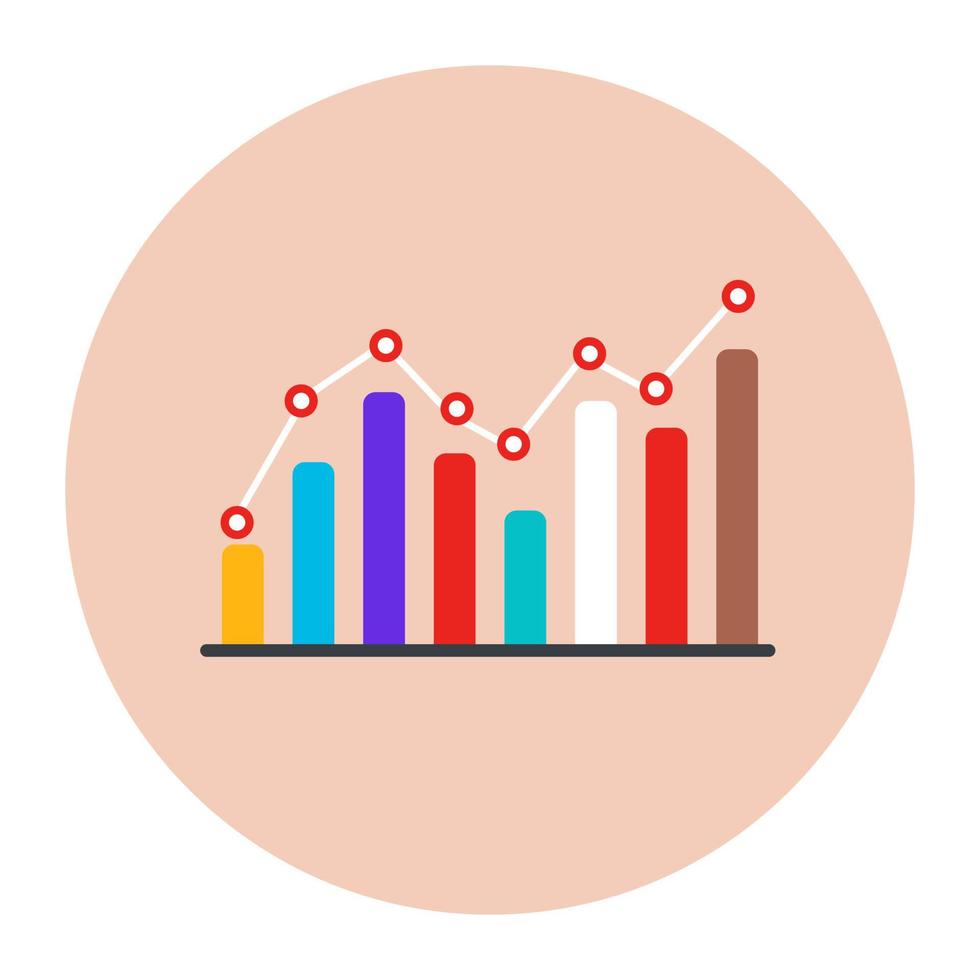 analisi dei dati, icona arrotondata piatta del grafico verticale vettore