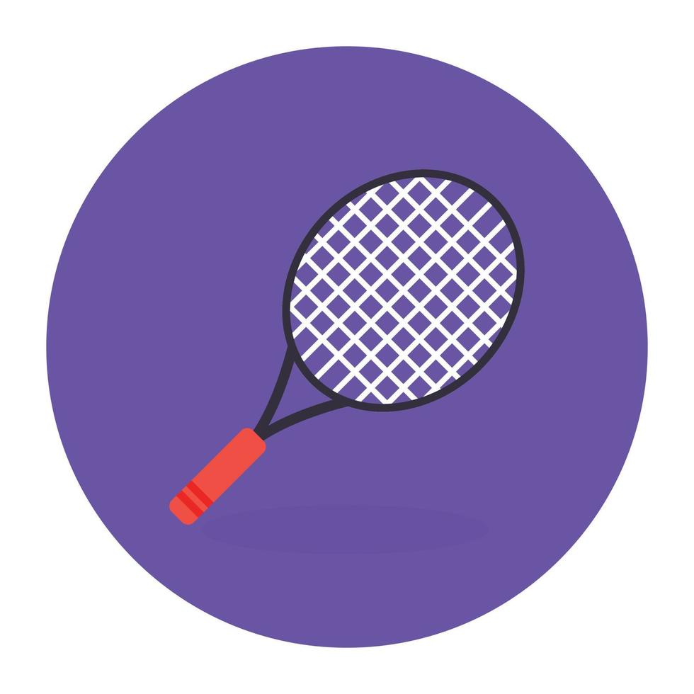 icona della racchetta, racchetta da badminton in stile piatto arrotondato vettore