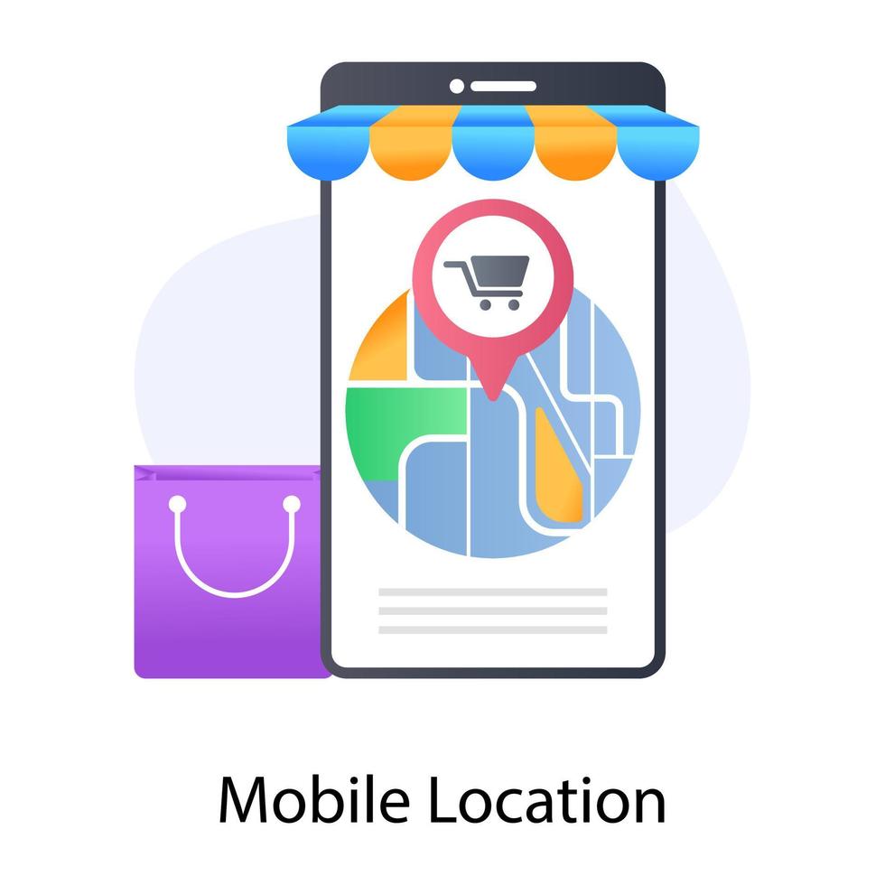 puntatore di posizione all'interno dello smartphone, icona piatta della posizione mobile vettore