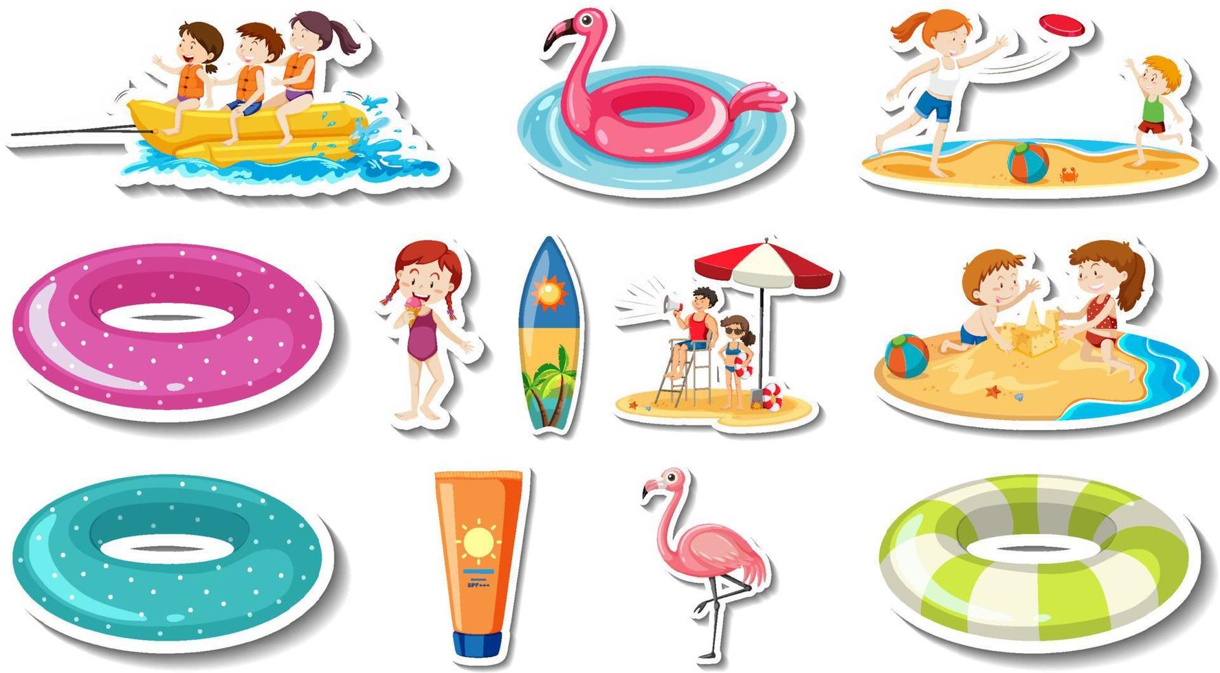 set di articoli da spiaggia estivi e bambini vettore