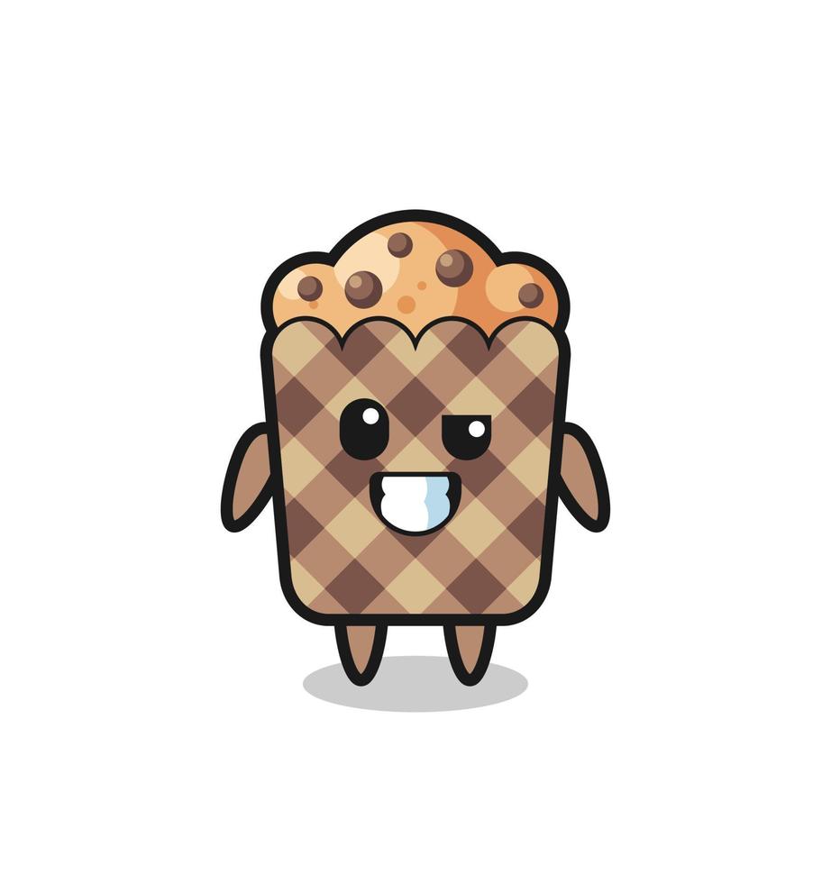 simpatica mascotte di muffin con una faccia ottimista vettore