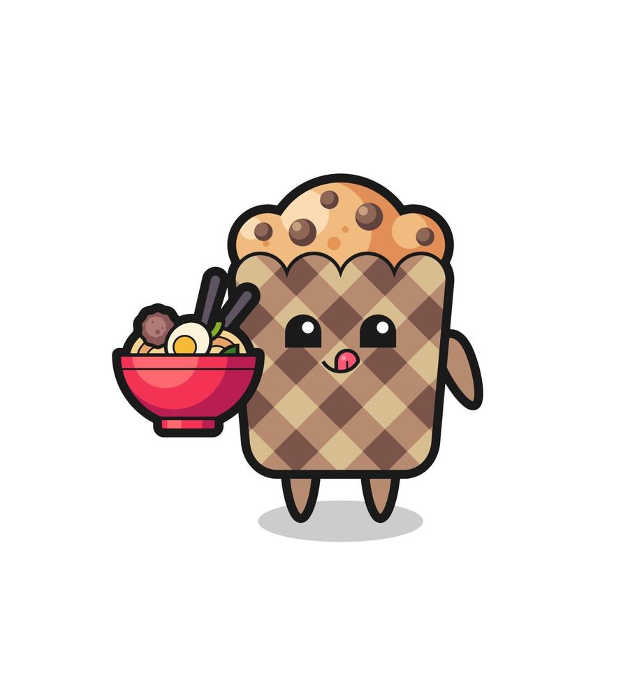 simpatico personaggio di muffin che mangia tagliatelle vettore