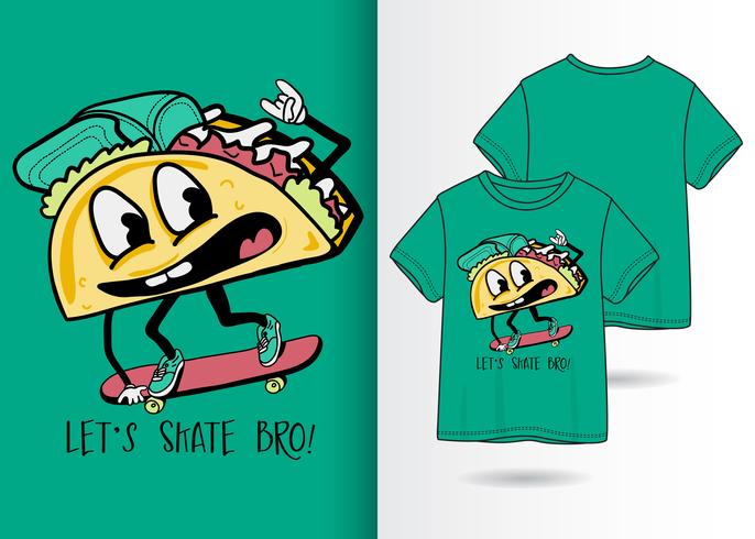 Disegnata a mano carina pizza t-shirt design vettore