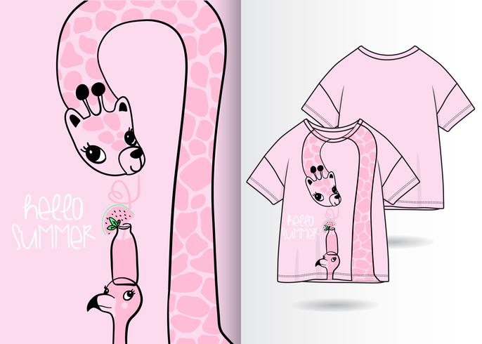 Giraffa carina disegnata a mano con design t-shirt vettore