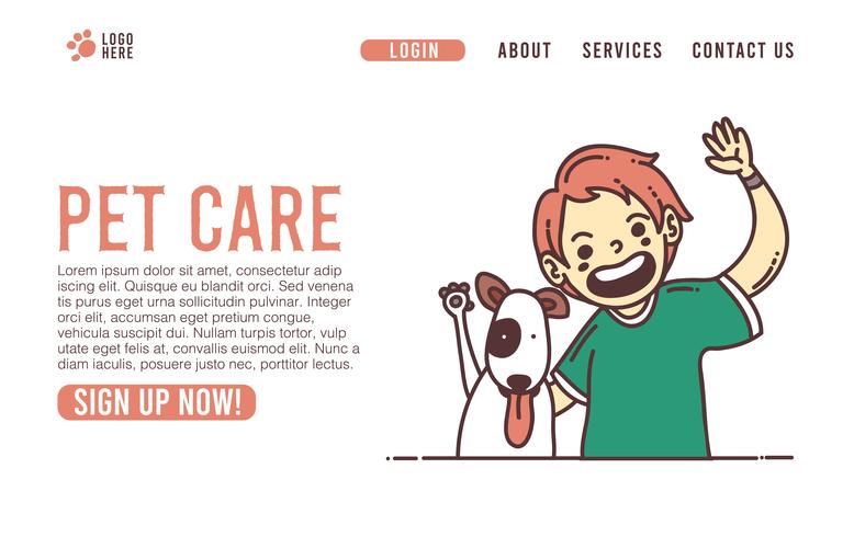 Progettazione dell&#39;interfaccia utente della pagina Web veterinaria di cura degli animali domestici vettore