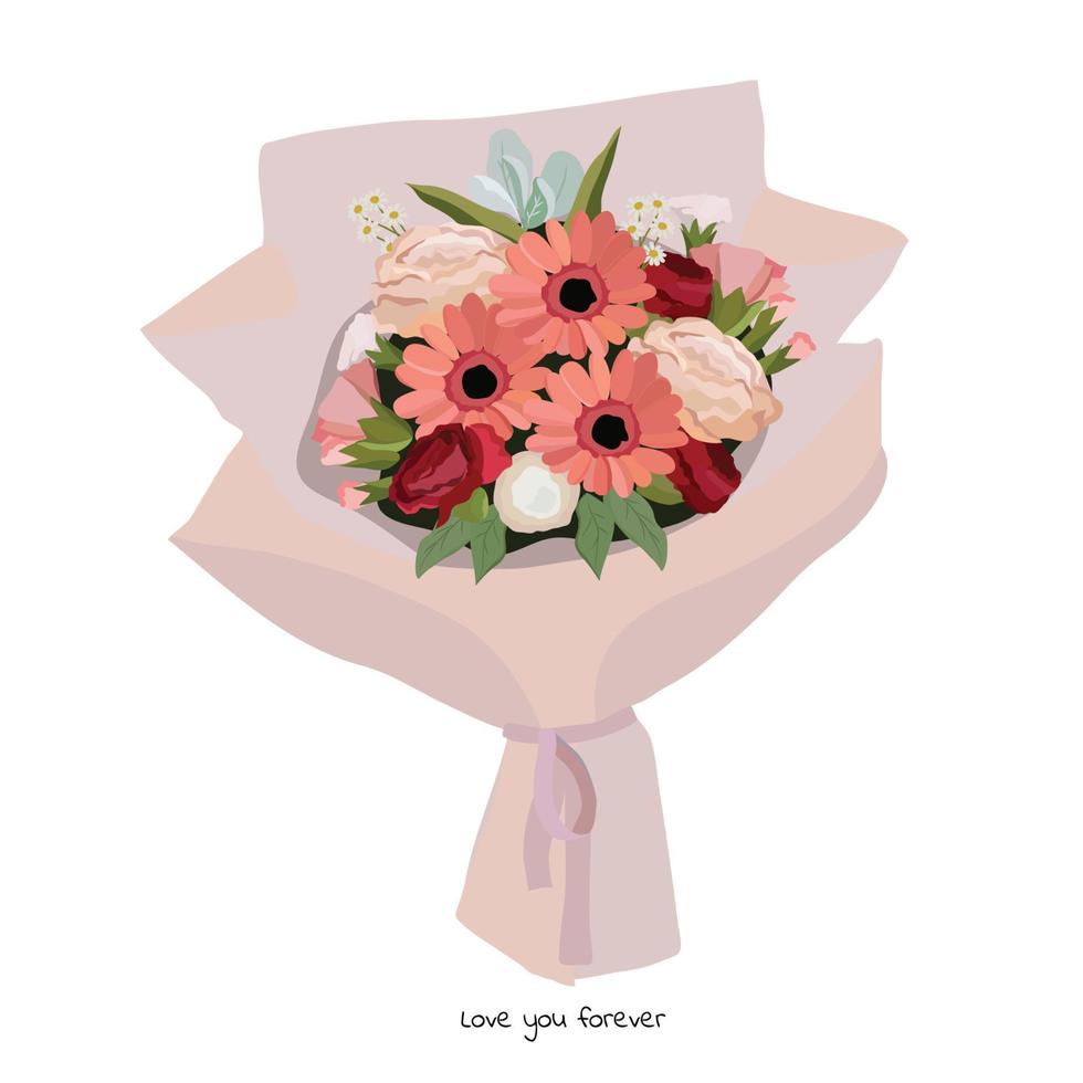 bellissimo bouquet con fiori da giardino. decorazione floreale per regalo. illustrazione vettoriale. vettore