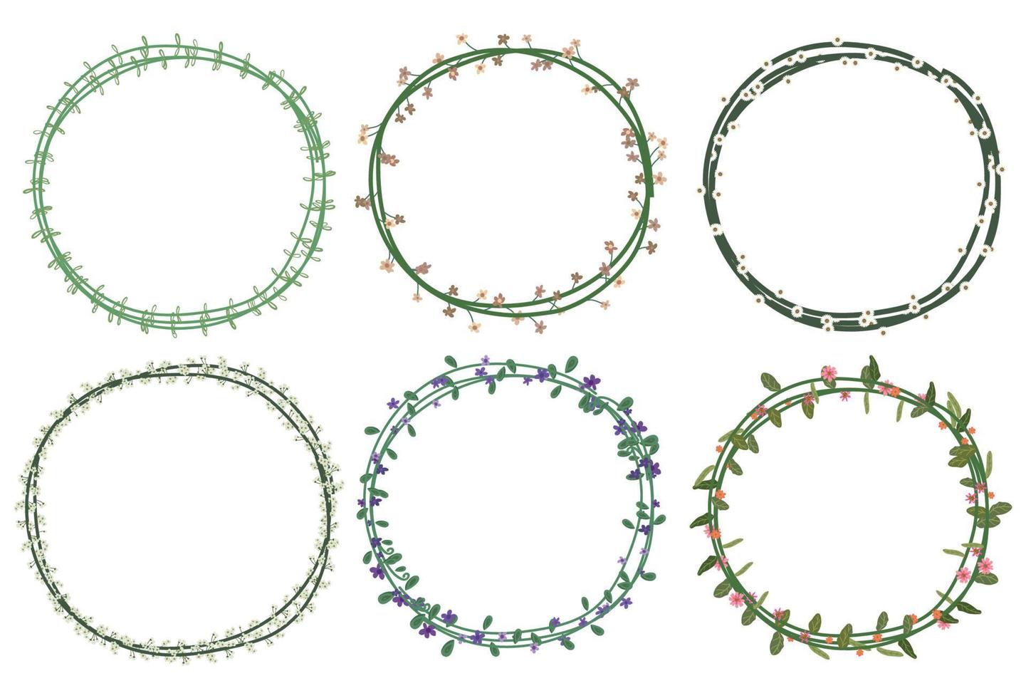 set di bella corona di fiori, set di cornici floreali. illustrazione vettoriale. vettore