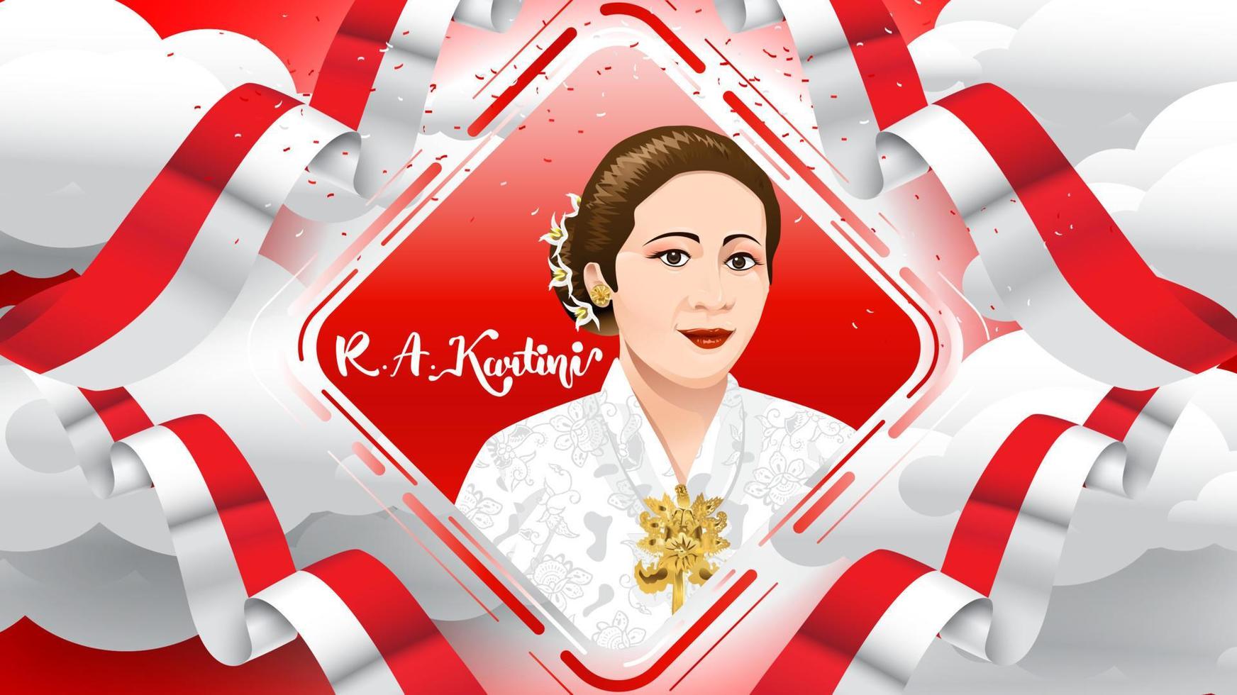 kartini day, ra kartini gli eroi delle donne e dei diritti umani in indonesia. sfondo modello banner design - vettore