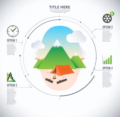 Diagramma di infografica viaggi e campeggio vettore
