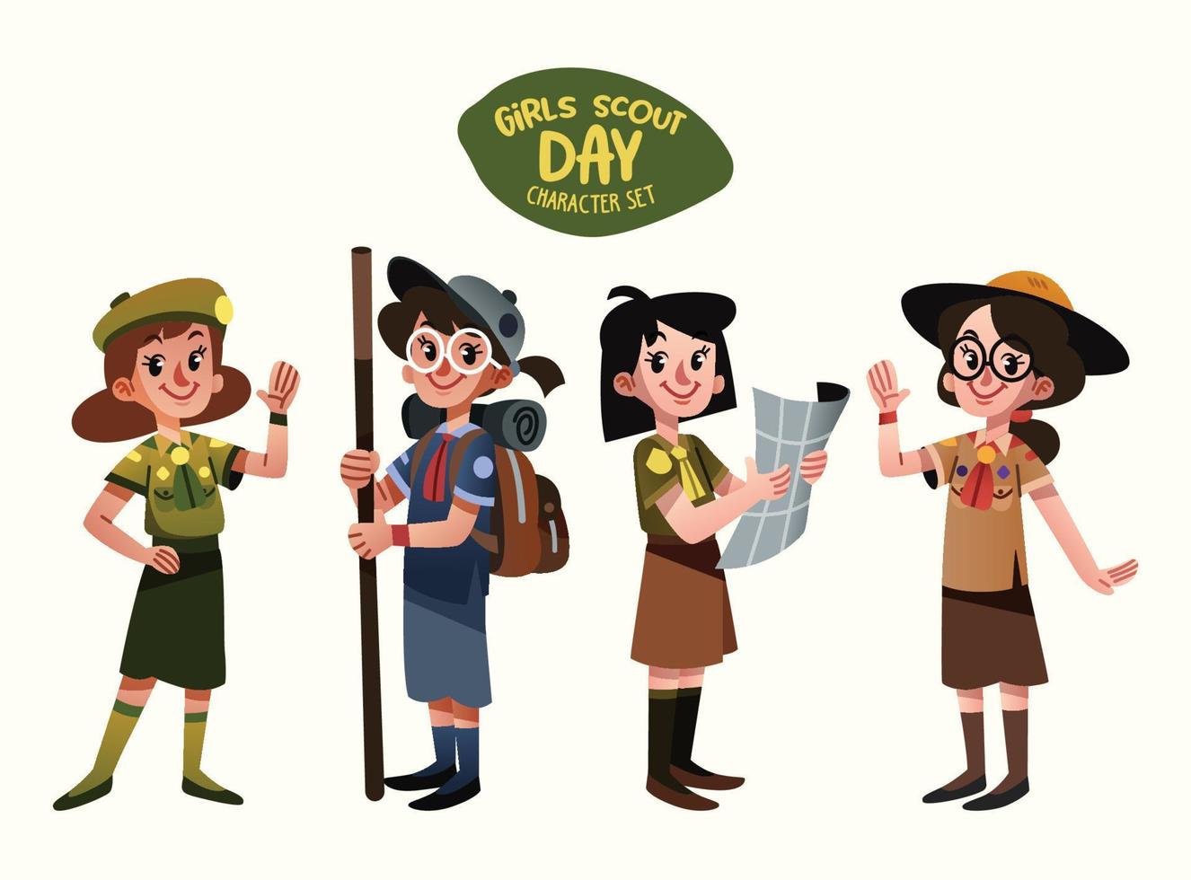 set di caratteri del giorno delle ragazze scout vettore