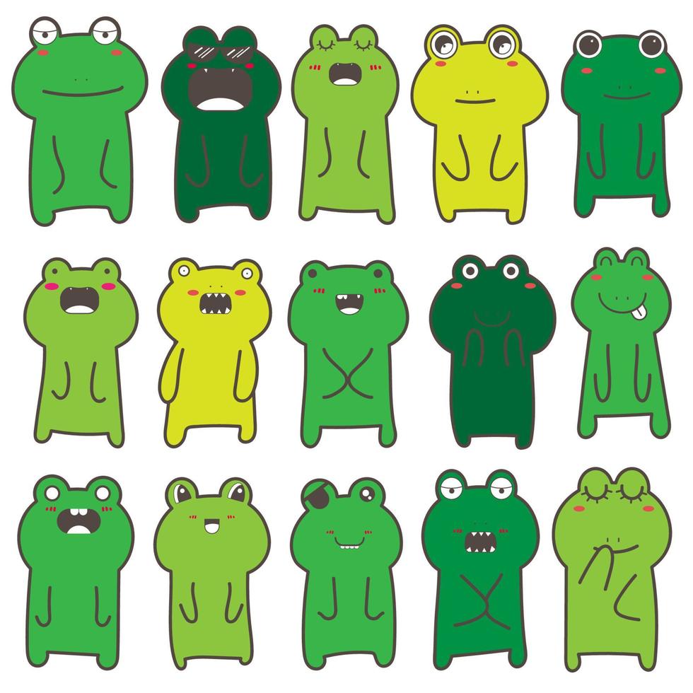 set di design del personaggio della rana. illustrazione vettoriale. vettore