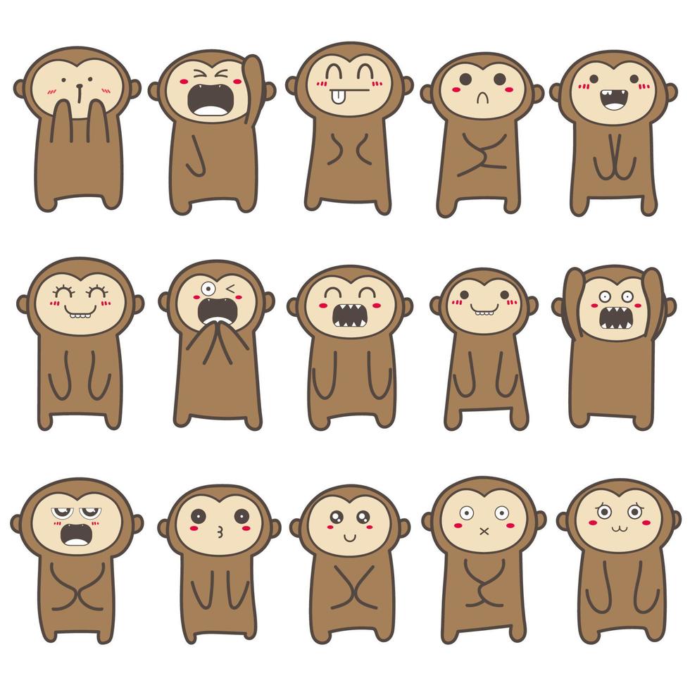 set di simpatici personaggi di scimmia. illustrazione vettoriale. vettore