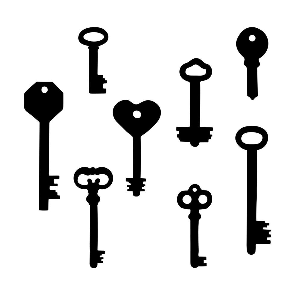 set di chiavi vintage e moderne. sagoma chiave disegnata a mano. illustrazione vettoriale isolata