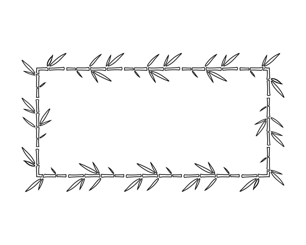 cornice rettangolare in bambù con foglie. illustrazione vettoriale di contorno di doodle