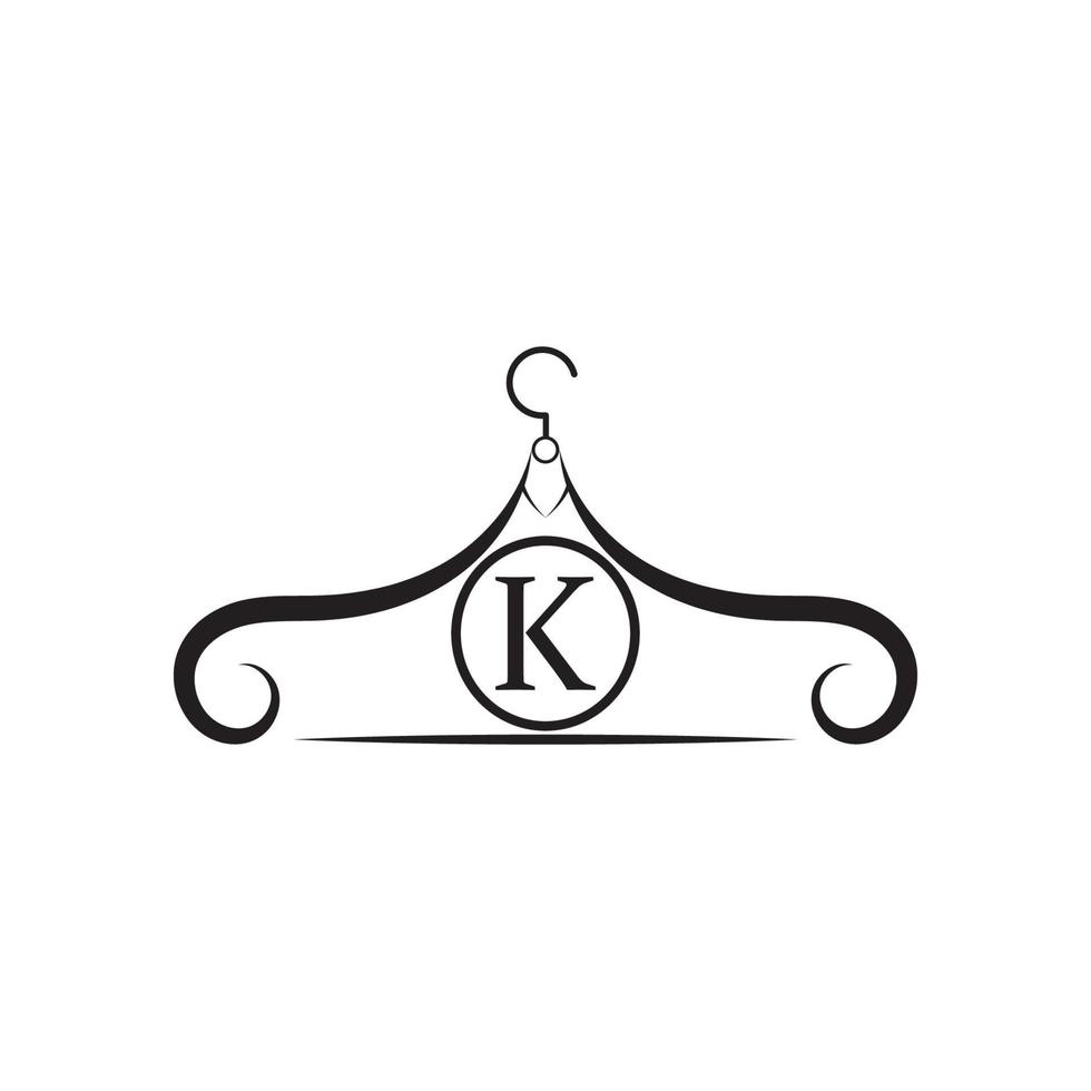 logo vettoriale di moda. logo appendiabiti. lettera k ogo. emblema del sarto. icona del guardaroba - disegno vettoriale