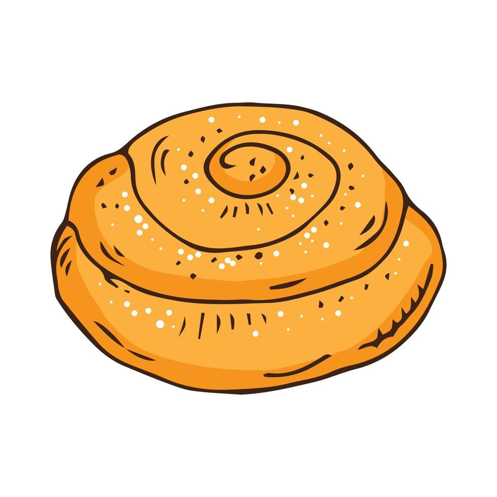 rotolo di cannella con zucchero. panino vorticoso. illustrazione vettoriale isolata disegnata a mano su sfondo bianco