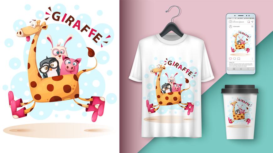 Giraffa, pinguino, coniglio, maiale - modello per la tua idea vettore