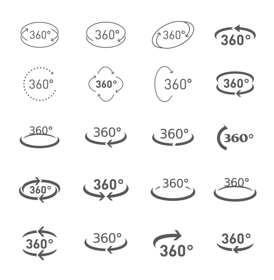 Rotazione circolare di 360 gradi. imposta icone vettoriali e pulsante web. raccolta di icone.