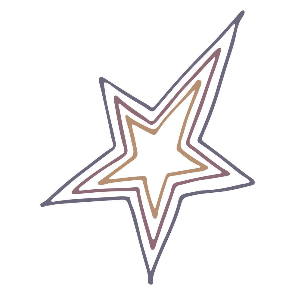 illustrazione della stella disegnata a mano di vettore. carino colorato doodle isolato su sfondo bianco. per stampa, web, biglietto di auguri, design, arredamento. vettore