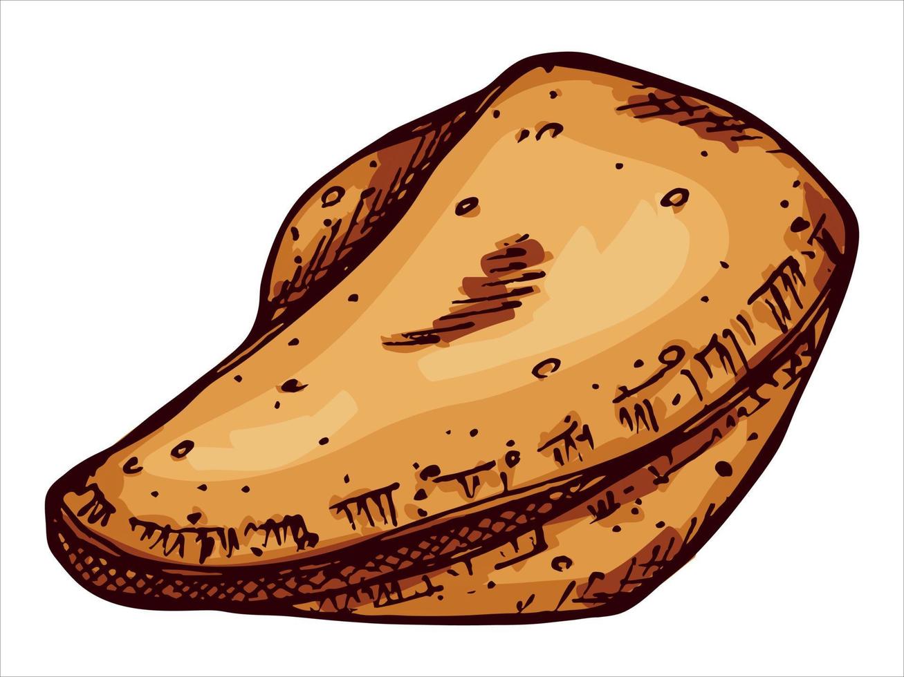 biscotti della fortuna cinesi disegnati a mano di vettore isolati su sfondi bianchi. illustrazione del cibo. biscotto croccante con un pezzo di carta bianco all'interno. per stampa, web, design, arredamento, logo.