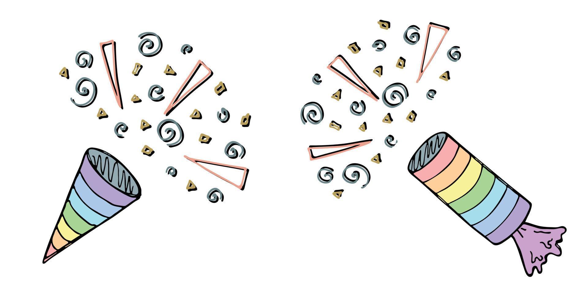 clipart di fuochi d'artificio disegnati a mano di vettore. illustrazione colorata carina isolata su sfondo bianco. per biglietti di auguri, stampa, web, design, arredamento. vettore