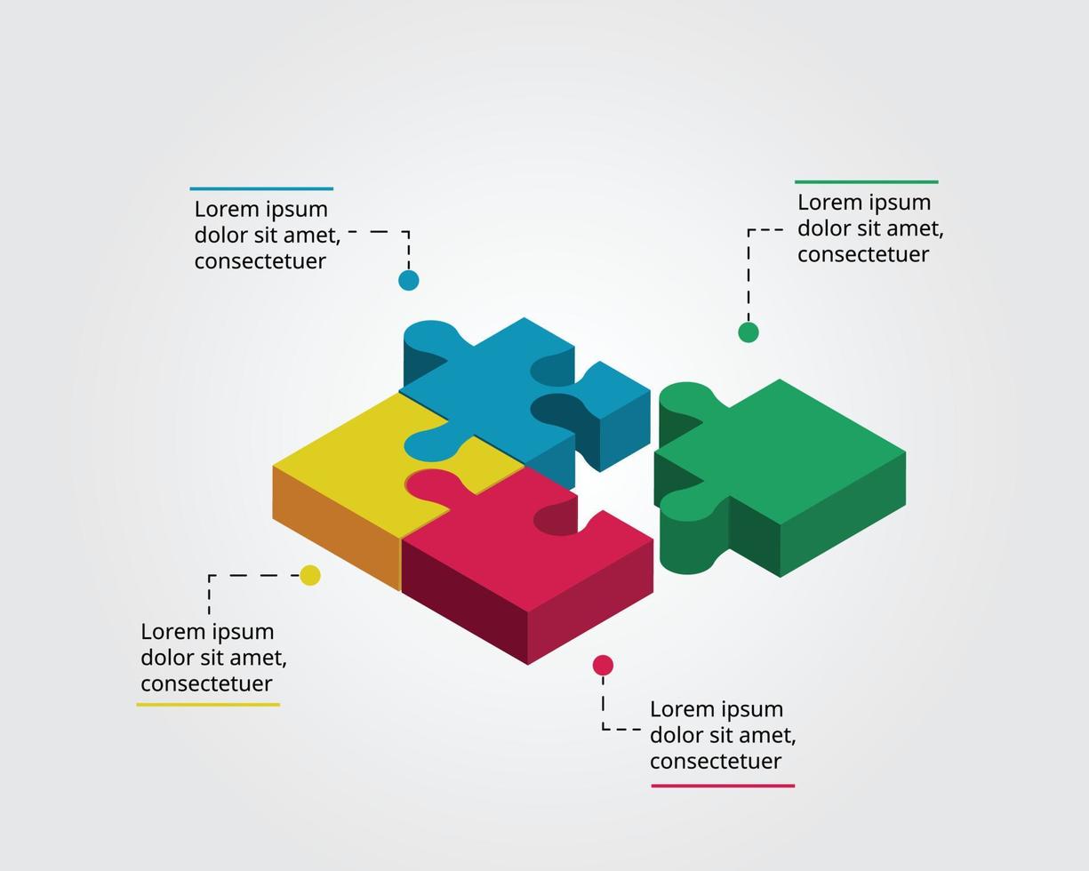modello di gestione del puzzle per infografica per la presentazione per 4 elementi vettore