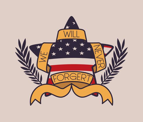 stella con corona e bandiera degli Stati Uniti dell&#39;emblema del Giorno dei Caduti vettore