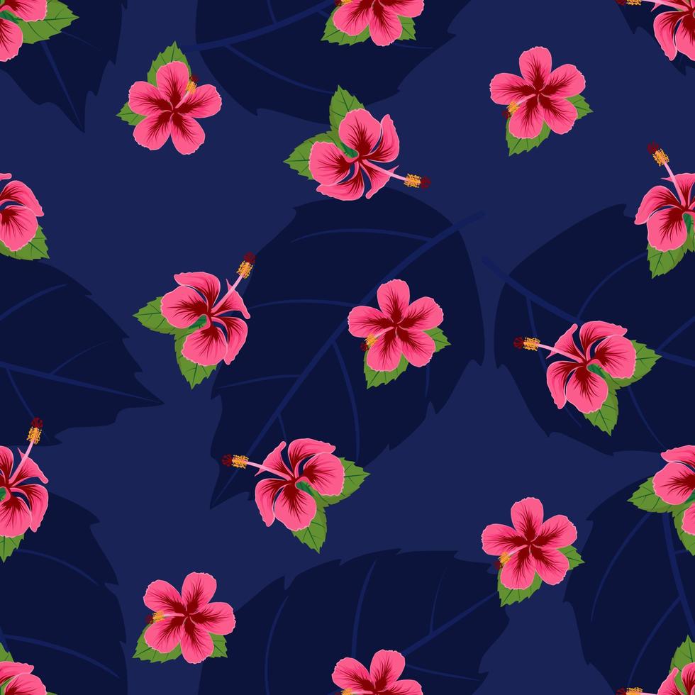 fiori di ibisco su uno sfondo indaco vettore