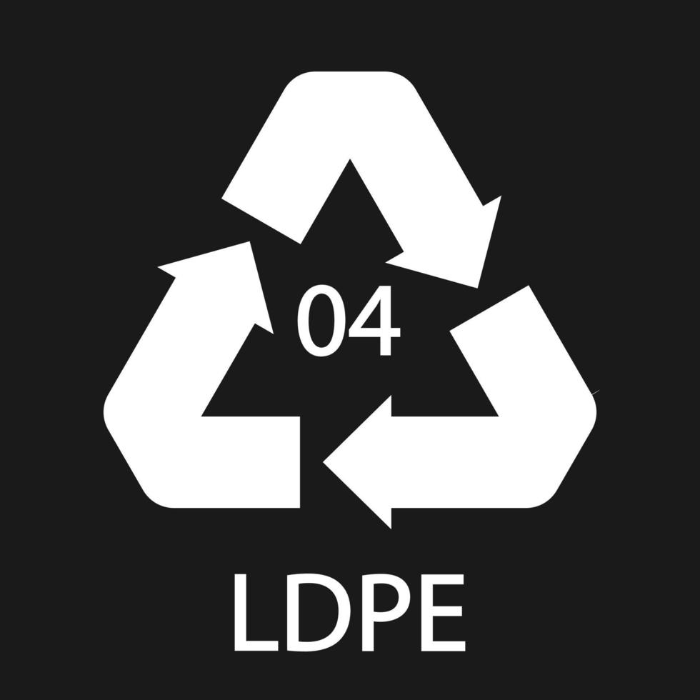 Simbolo del codice di riciclaggio ldpe 04. segno di polietilene a bassa densità di vettore di riciclaggio della plastica.