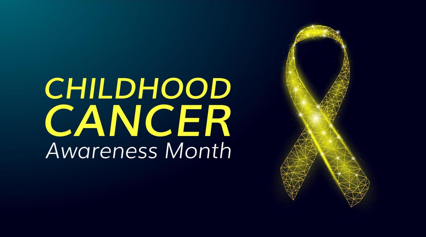 concetto di mese di consapevolezza del cancro infantile. modello di banner con nastro giallo poli basso incandescente. illustrazione vettoriale. vettore