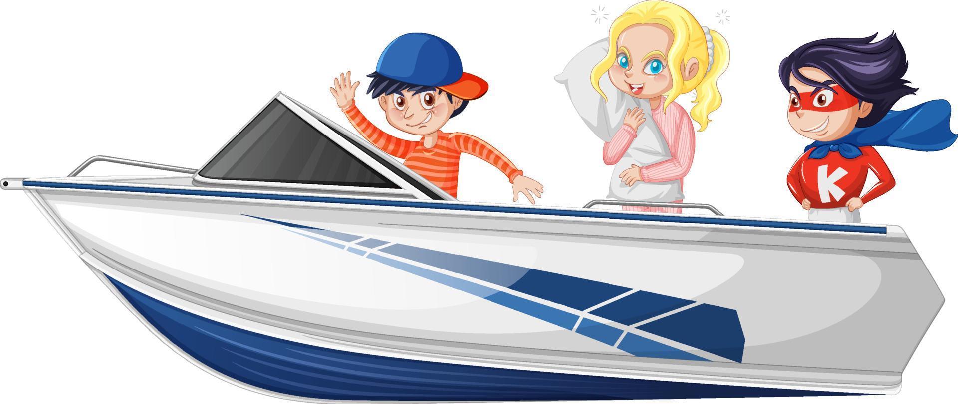 ragazzo e ragazza in piedi su una barca in accelerazione su uno sfondo bianco vettore