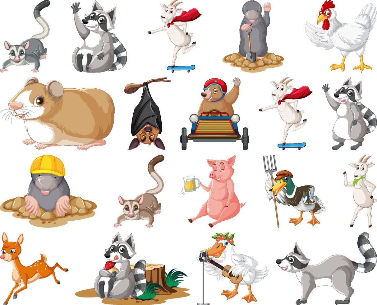 set di diversi bambini di animali vettore