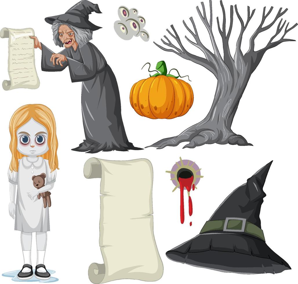 tema di halloween con strega e zucca vettore