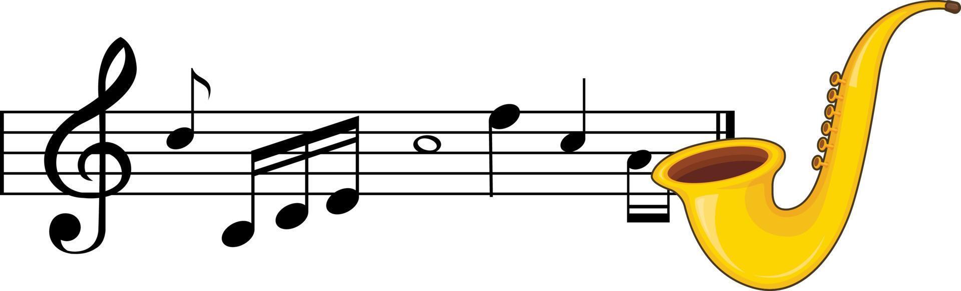 un sassofono con note musicali su sfondo bianco vettore