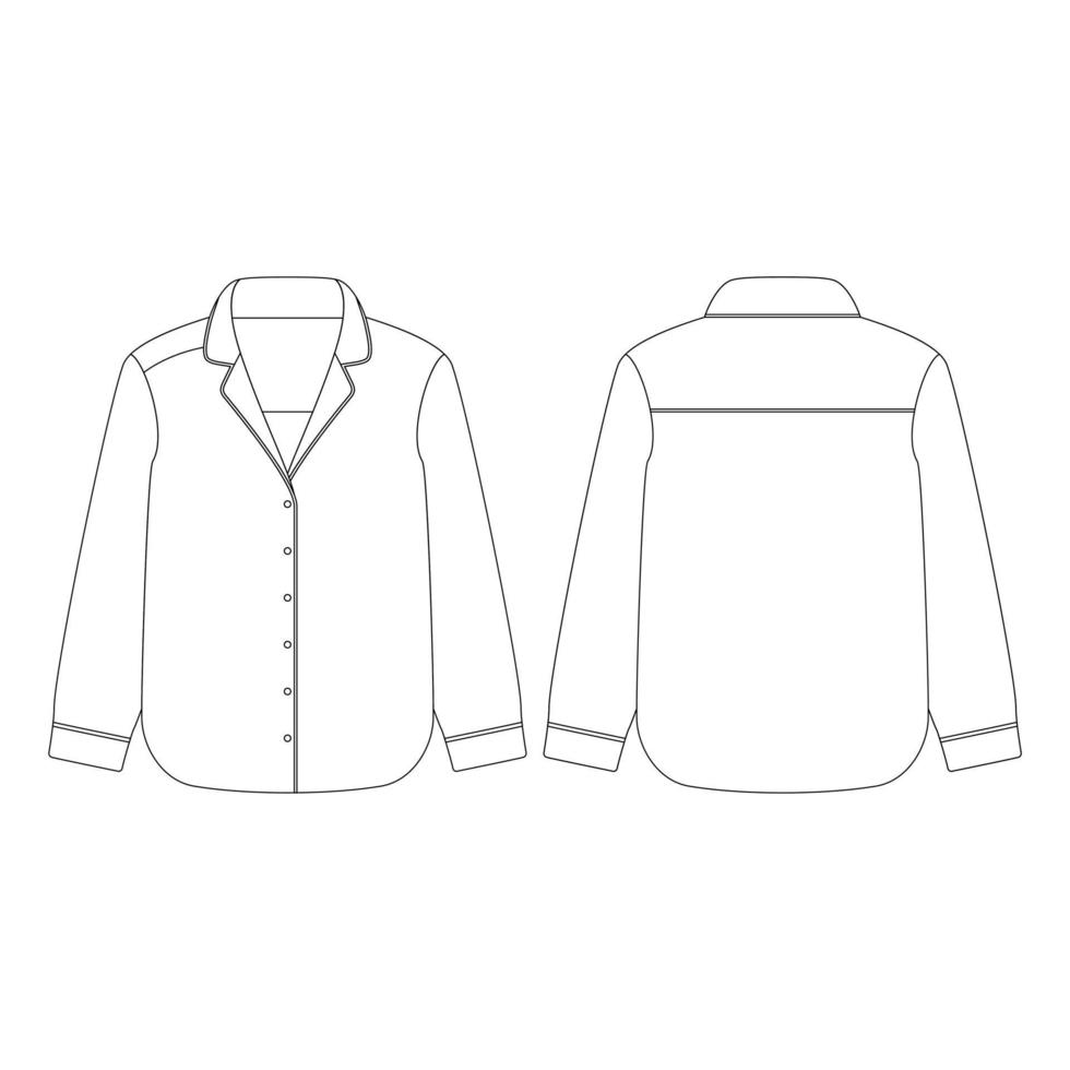 modello manica lunga camicia da notte illustrazione vettoriale design piatto contorno abbigliamento